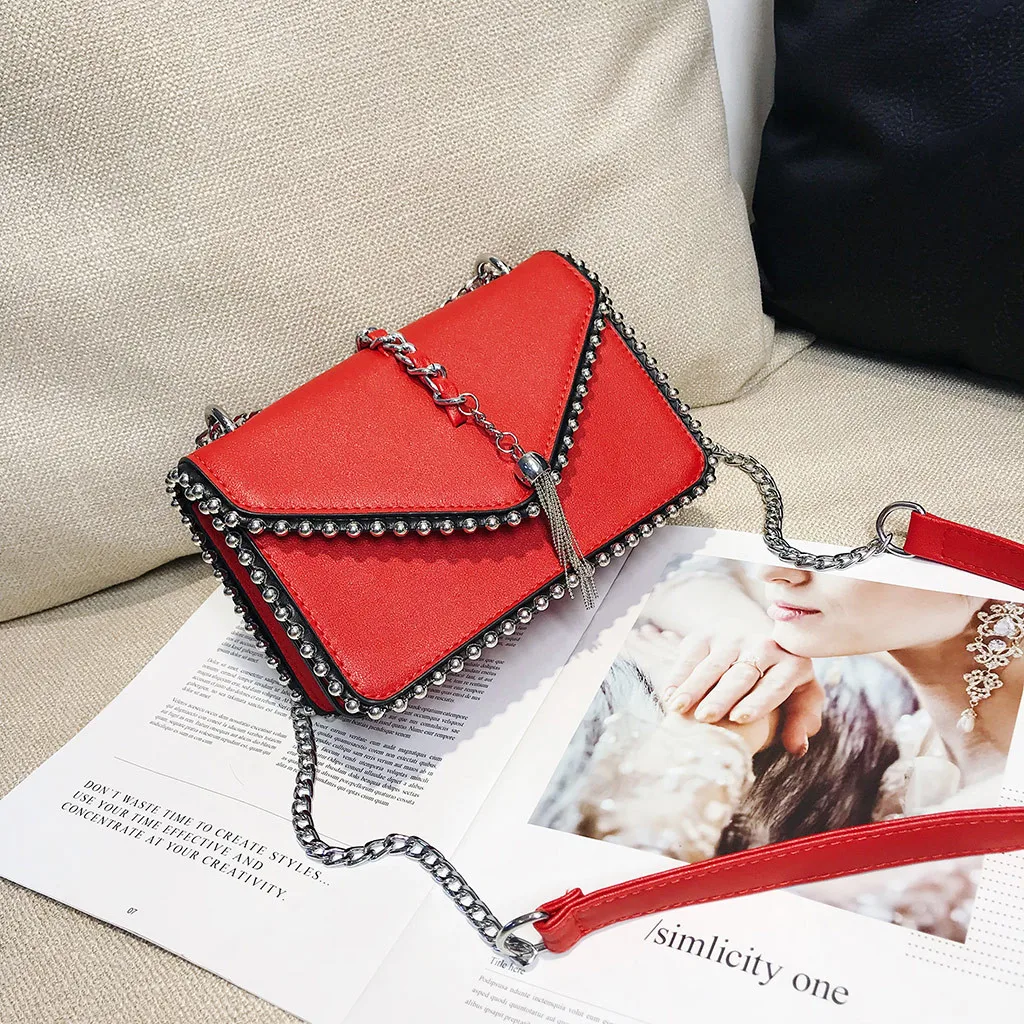 Сумки через плечо для женщин простая сумка на плечо с кисточками и заклепками дизайнерская сумочка для телефона сумка из искусственной кожи сумки-мессенджеры
