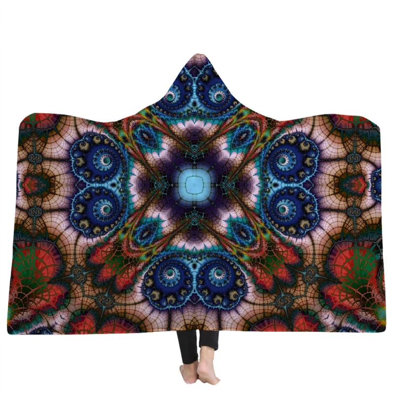 Геометрический текстильный принт шляпа одеяло с капюшоном для взрослых коралловый флис теплое надеваемое Покрывало шерстяное одеяло зимние одеяла 200x150 см - Цвет: C