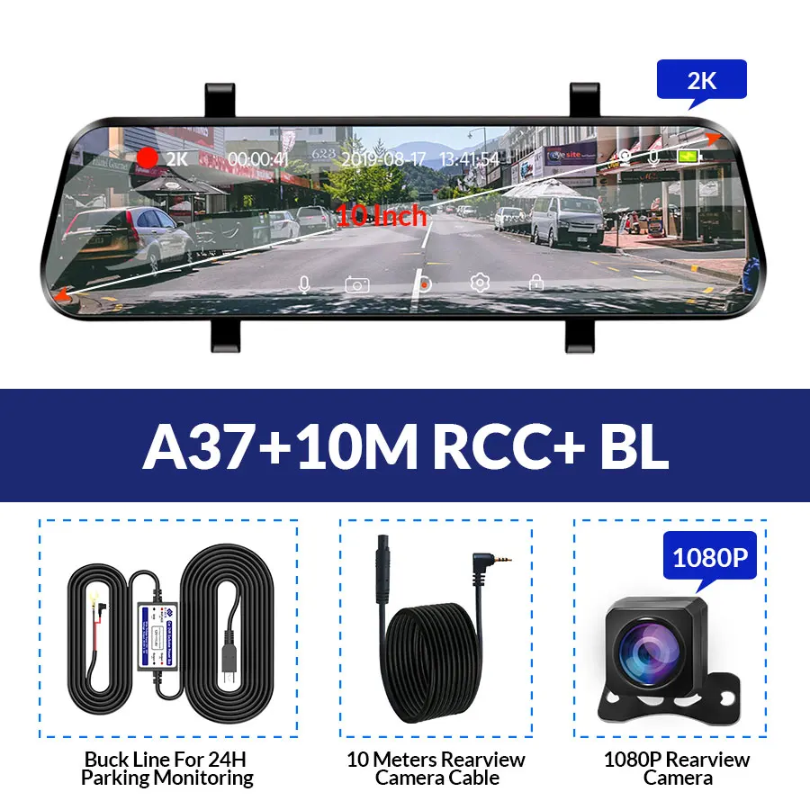 A37-10M RCC - BL E-ACE Автомобильный видеорегистратор FHD 1080P зеркало заднего вида 4G видеорегистратор Android РЕГИСТРАТОР gps навигация двойной объектив Автомобильная камера ADAS видео рекордер - Название цвета: A37-10M RCC - BL