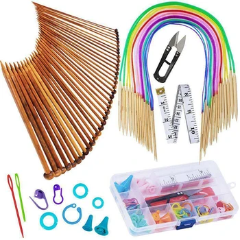 

Crochet Hook Set Bamboo Knitting Needles With Colored Tube Weaving Tools Knitting Kits For DIY Craft Yarn Sweater Sewing Tools