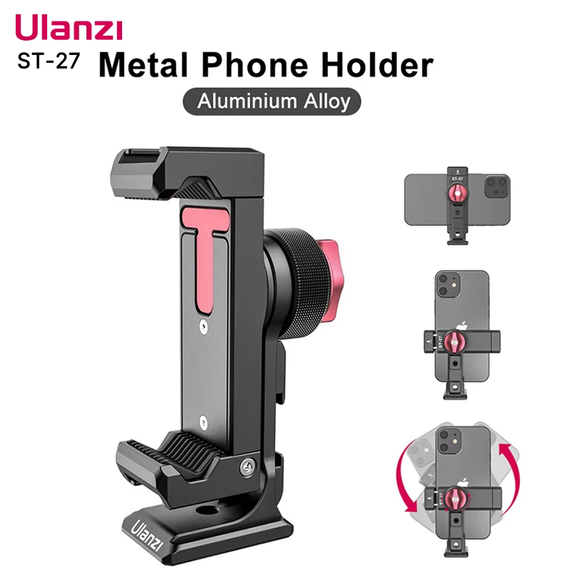 VIJIM Ulanzi ST-27 Metal Phone Holder Clamp With Cold Shoe Arca 360°Rotatable tripod Mount Clip for TikTok Vlog Photography camvate standard single rod clamp 15mm rail connector adapter with hot cold shoe mount for dslr camer photography accessories