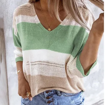 

hirigin Woemn Autumn Spring Stripe Loose Sweater 2020 Fashion Ladies Casual Street Loungewear Knittwear Pullover Top