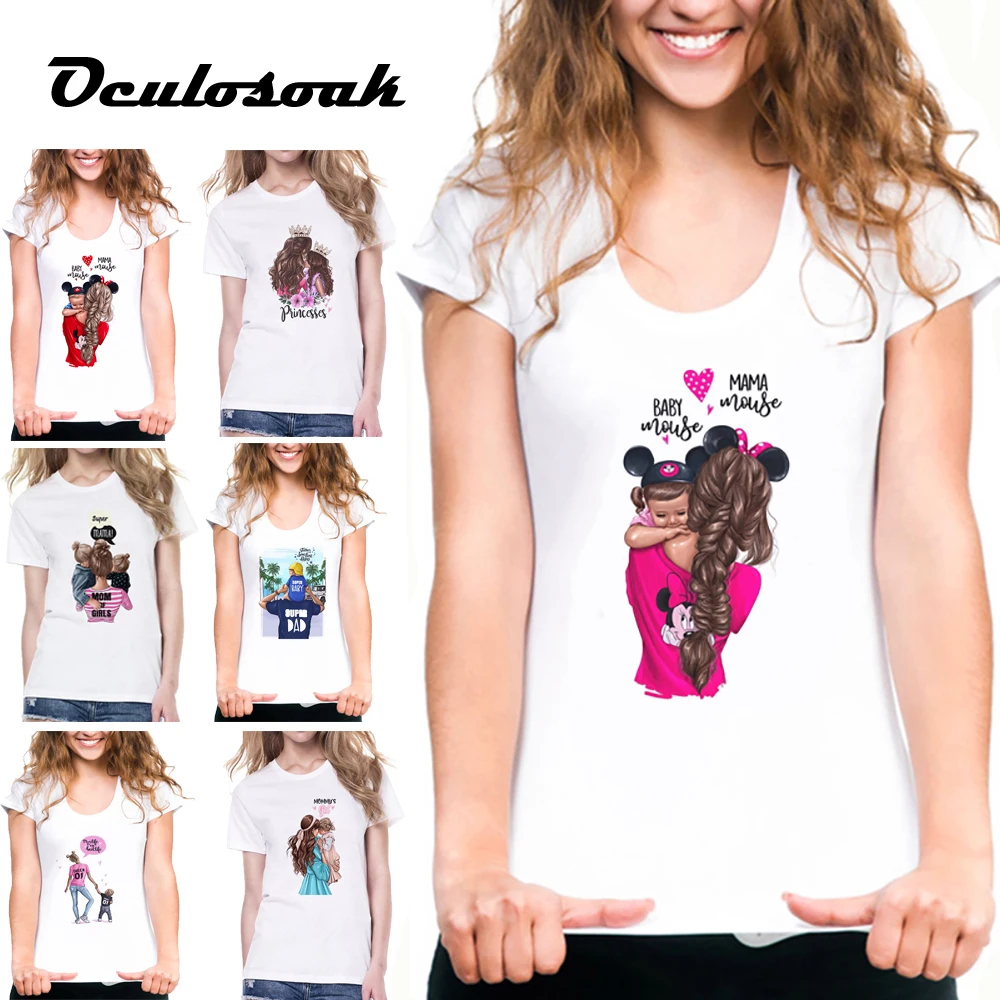 

Super Mama Baby Mickey T-shirts for Women Mom and Daughter Print Tee Shirt Femme Cotton Vogue T Shirt Streetwear Harajuku Tops