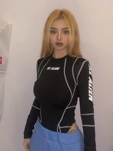  Sisterlinda Women Turtleneck Bodysuits Mesh Patchwork Letter Print  Jumpsuit Fashion Female Workout Street Casual Rompers Mujer 