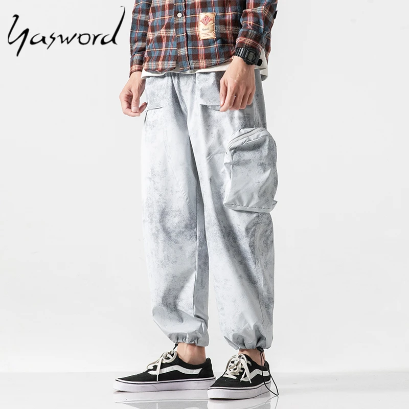 Yasword Men Pants Trousers Straight Ankle-Length Solid Color Casual Fashion Loose Male Elastic Waist Clothing Streetwear
