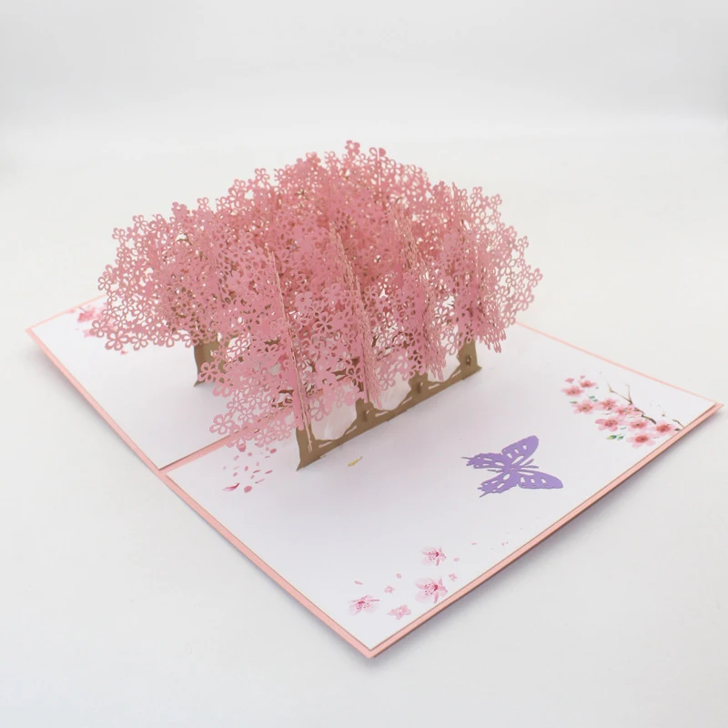  3D Handmade Butterfly Pink Sakura Forest Paper Invitation Greeting Card Wedding Party Valentine's D - 4.00031E+12