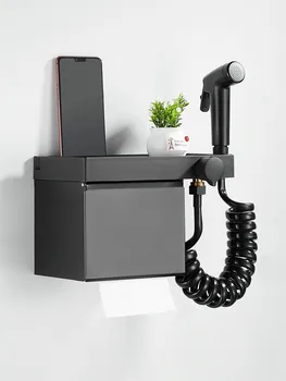 

Closestool Faucets Black Single Cold Toilet Corner Valve Handheld Hygienic Shower Head With Tissue Box Storage Desk Wall Mounted