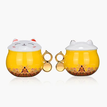 

Luxury Vintage Coffee Mug Cup Milk Chinese Tea Cat Cartoon Mug Cute Handle Ceramic Tazas De Ceramica Creativas Tea Set AD50MC