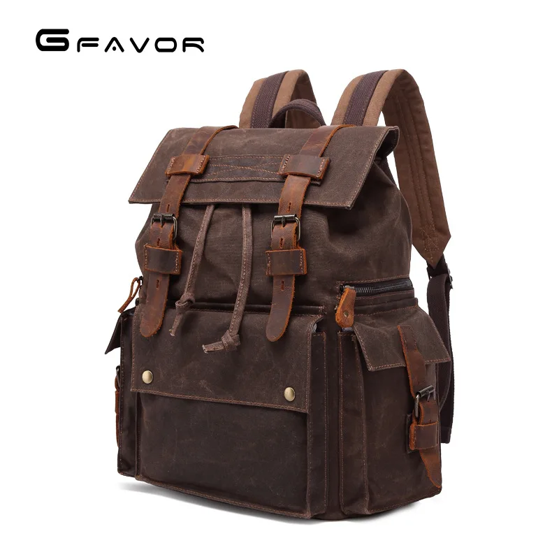 

Men Backpack Men's Canvas Backpack Oil Wax Canvas Bag Outdoor Backpack Waterproof Horse Leather Men's Bag
