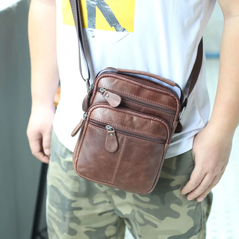 

BOLEKE Genuine Cowhide Leather Shoulder Bag Small Messenger Bags Men Travel Crossbody Bag Handbags New Fashion Men Bag Flap