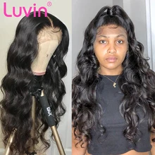 LUVIN HD прозрачные кружевные передние человеческие волосы парики бразильские Виргинские объемные волны бесклеевой полный кружевной передний al парик предварительно выщипанные Детские волосы
