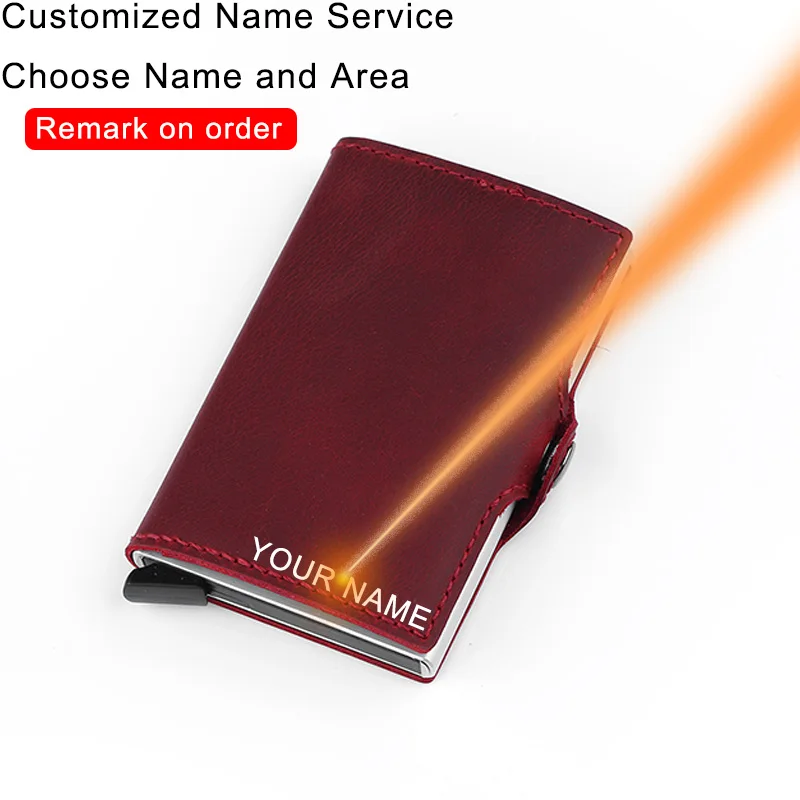 Red(Name Service) DIENQI, Винтажный Мужской кредитный держатель для карт, натуральная кожа, id, держатель для карт, наличный карман, Carteira Masculina, RFID, чехол для банковских карт, Tarjetero - Color: Red(Name Service)
