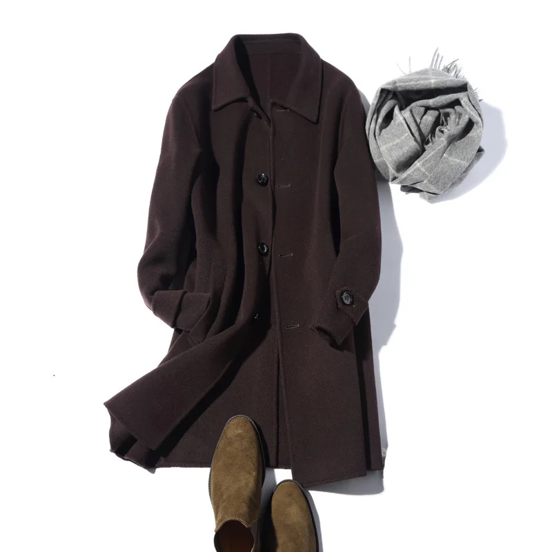 

100% Wool Autumn Winter Jacket Men Handmade Double-side Woolen Coats Streetwear Windbreaker Long Coat LM12-1000 MY1260