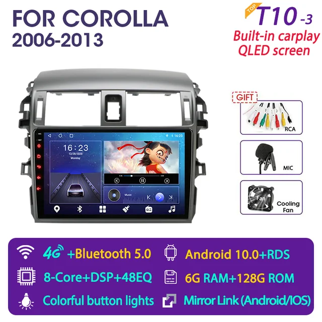 Srnubi Android 10 Car Audio Radio DVD for Toyota Corolla E140/150 2006 - 2013  Multimedia Player 2Din GPS Navigation Auto Stereo T10-3(gift)