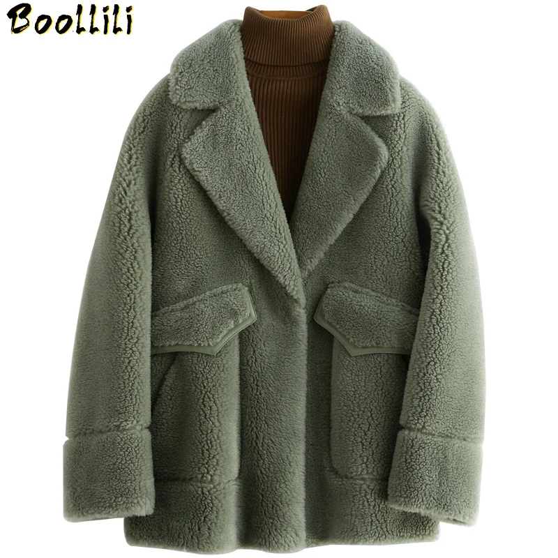 

Boollili 2020 New Winter Jacket Sheep Shearing Wool Fur Coat Women Furry Knitted Real Fur Jacket Korean Manteau Femme