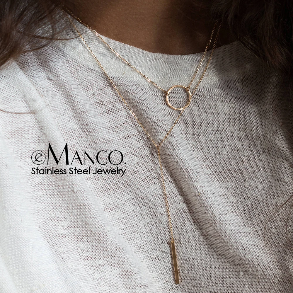 e-Manco Women Necklaces Stainless Steel Long Stick Necklace Round Pendants For Drop Shipping Statement Jewelry | Украшения и