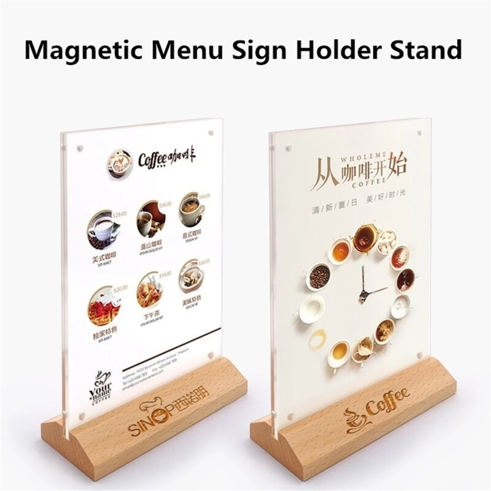A6 Magnetic Acrylic Sign Holder t Shape Table Top Display Stand Double Sided Restaurants Menu Ad Frame | Дом и сад