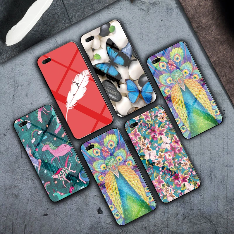 Роскошный чехол из закаленного стекла с птицами и бабочками для iPhone 5 5S 6 6s 7 8 Plus X XS