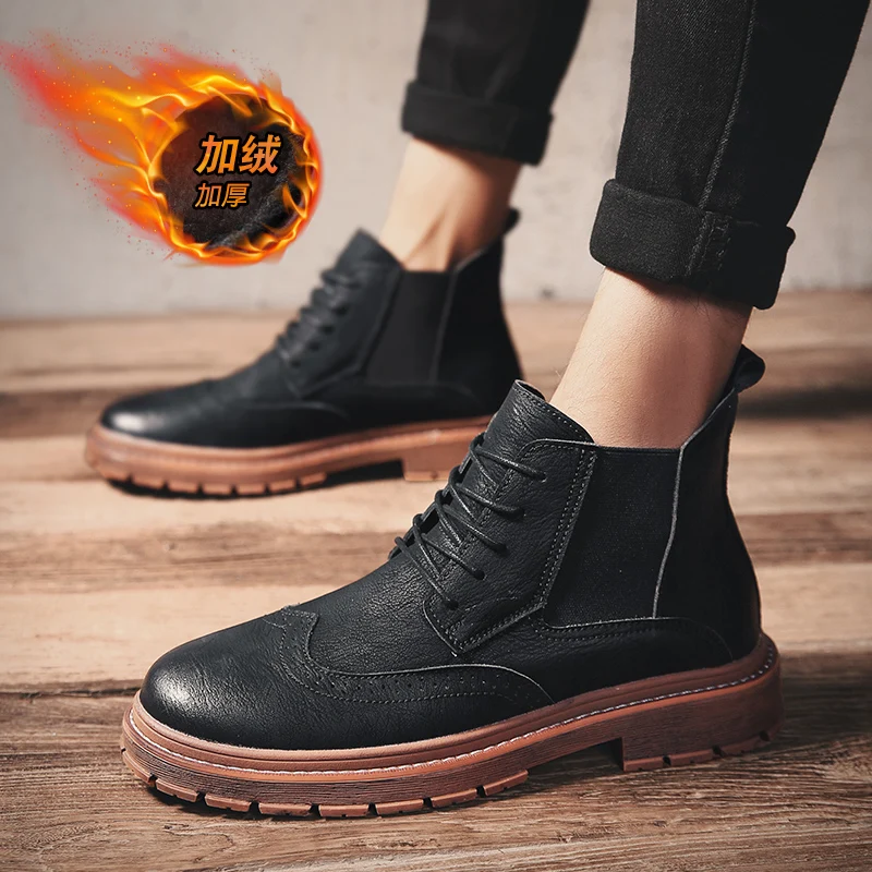 Модные мужские зимние ботинки из хлопка; Botas Masculinas; высококачественные мужские кожаные ботинки; обувь с высоким берцем; уличные Ботинки martin