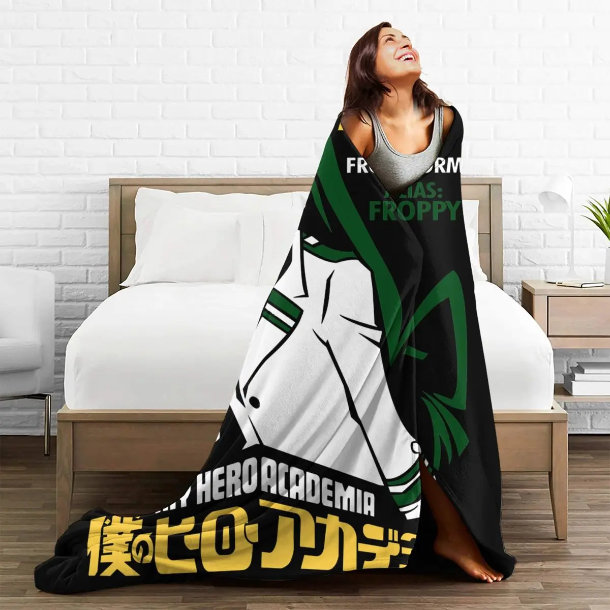 My Hero Academia Boku No Hero Academia Froppy ���� ��� ���� ħ�� ����� �� ����ִ� ������ ��� 125*100cm ħ�뺸