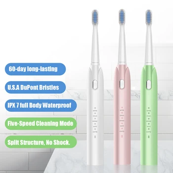 

Electric Toothbrush With Two Brush Heads Adult Five-speed USB Rechargeable Teeth Brush Powerful Ultrasonic Electric Toothbrush