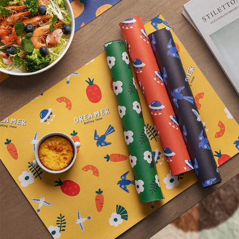 Rural Leather Placemats for Tableware Pad Oil Water Resistant Heat Insulation Non-Slip Tablemat Coaster Set Kitchen Washable | Дом и сад
