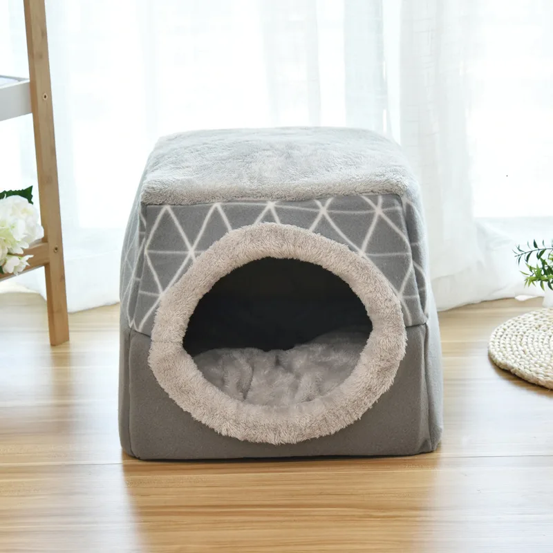 Benepaw теплый мягкий дом для кошек удобный съемный Противоскользящий ветрозащитный котенок Кровать Дом Безопасный моющийся домашний питомец пещера щенок - Цвет: Серый