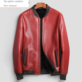 

Genuine Sheepskin Leather Jacket Men Natural Fur Wool Coat Winter Shearling Jacket Men Real Fur Bomber Jacket 71E88B