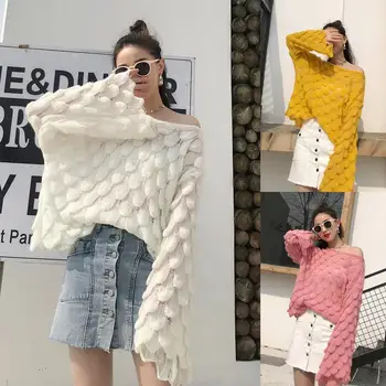 

Chic Pullover Knitted Sweater Flare Sleeve Solid Color Loose Sweater Fashion Autumn Winter Women's Sweaters Minimalist Tops #15