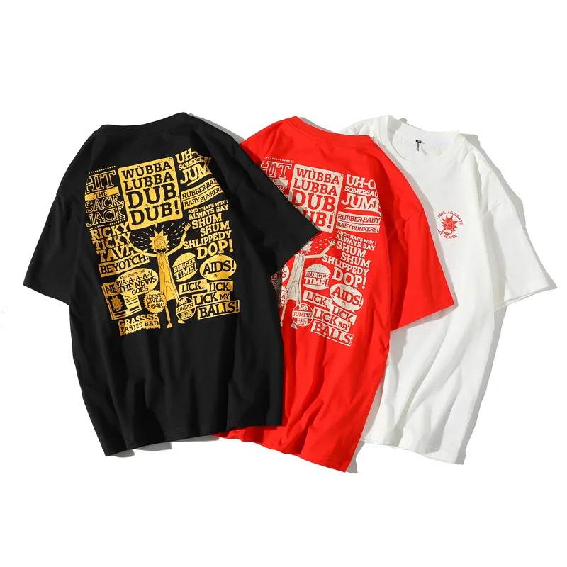 

Yi dao Vintage Summer Europe And America Casual Back Contrast Color Fun Printed Loose-Fit Short-sleeved round Collar T-shirt Fas