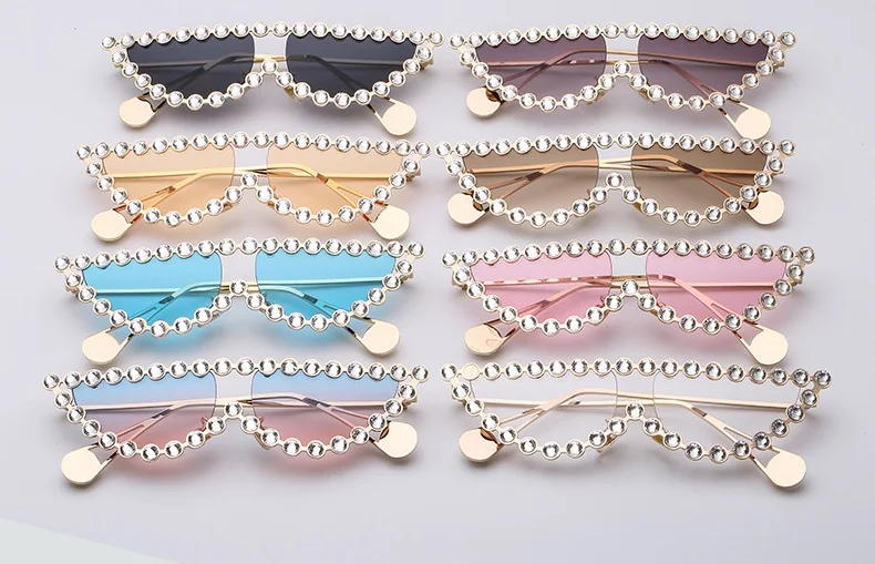 Мода горный хрусталь оправа «кошачий глаз» солнцезащитные очки металлические прозрачные линзы Роскошные Брендовые женские винтажные треугольные Оттенки для женщин UV400
