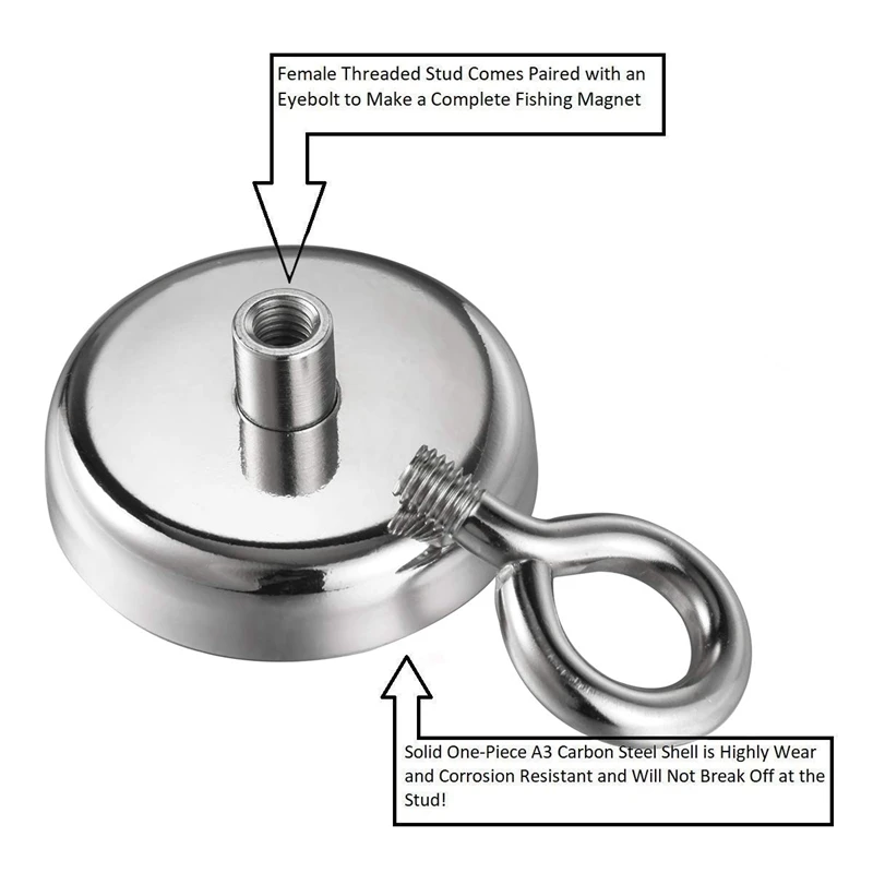 Round Neodymium Eyebolt Magnet, Pulling Force 120kg,Fishing Magnet,Super Power N52,Diameter X 60mm Thick X 15mm For Salvage,Fish
