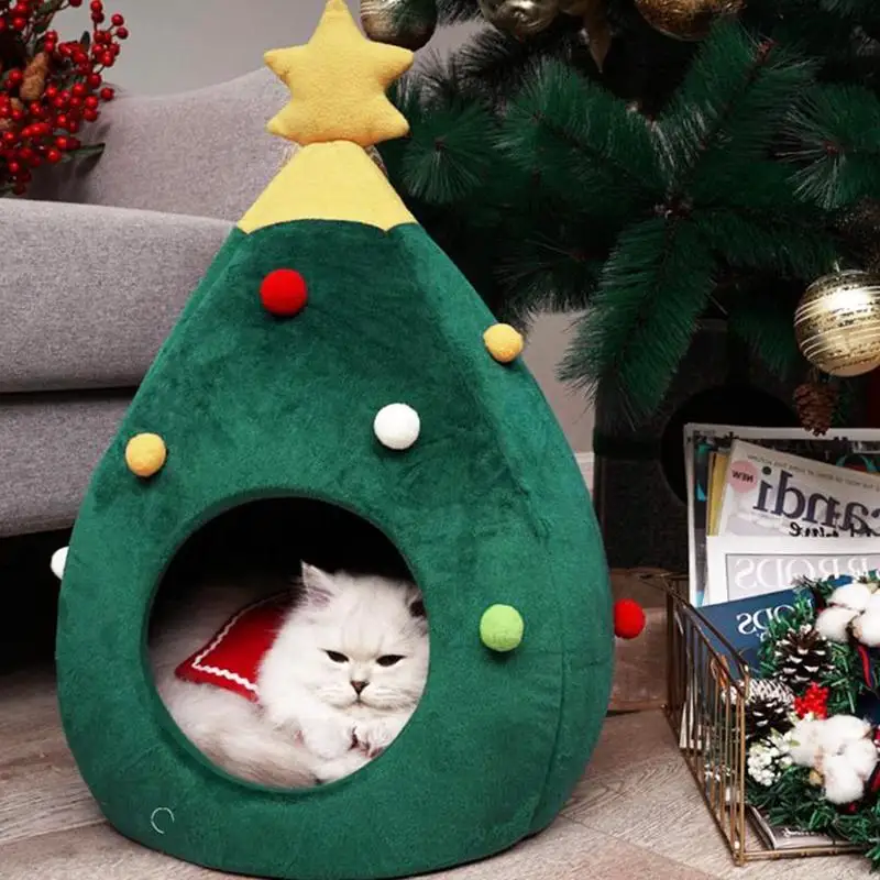 Новая Рождественская елка для питомцев, кошек, собак, дома, лося, дизайн, зеленый питомник, щенок, пещера, зимняя теплая кровать для кошек, собак, попугаев, Hammster