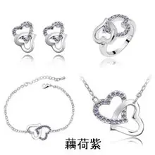 QiLeSen модные 925 пробы серебряные 4 шт сердце к сердцу Лотос фиолетовый Ювелирные изделия Набор s037