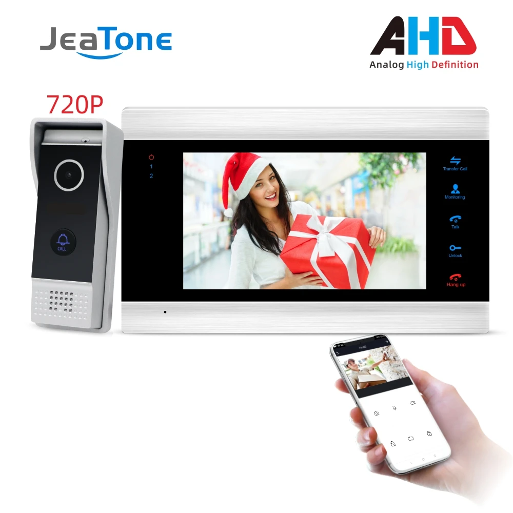 JeaTone New 7'' WiFi Smart Wired Video Door Phone Intercom System with 720P AHD Doorbell Camera Free App Remote Motion Detection