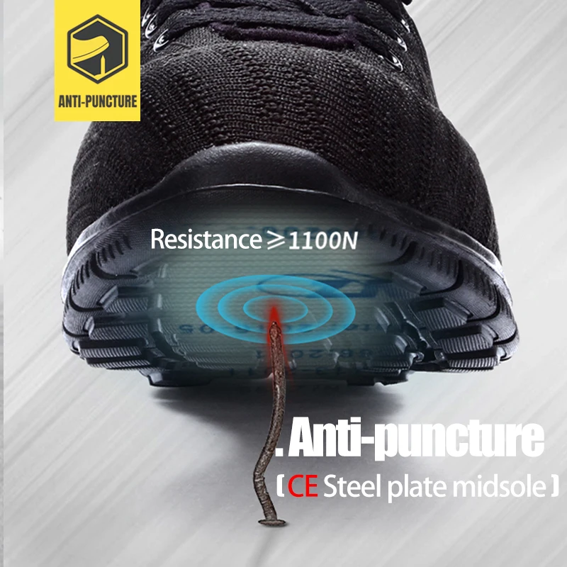 LARNMERN Men's Work Safety Shoes Steel Toe Anti-smashing Reflective Lightweight-750g Breathable Construction Sneaker