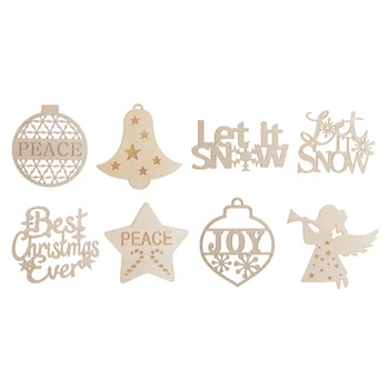 

8pcs/set Cut Hollow Wooden Pendant Xmas Tree Ornament DIY Crafts Kids Gift for Christmas Party Decorations