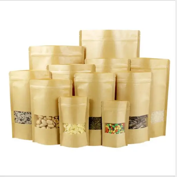 

100PC 9x14+3cm Food Storage Bag Reusable Snack Bag Reusable Ziplock Bag Wardrobe Organizer Kraft Bag Zero Waste Ecofriendly