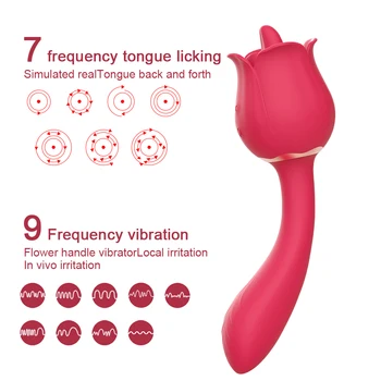 Rose Toy 2 in 1 Clitoral Licking Vibrator Nipple Dildo Vibrators Clitoris Stimulator Strong Vibration Sex Toys for Women Couples 2