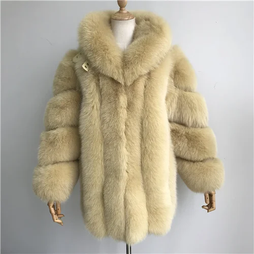 Женское зимнее плотное меховое пальто с отложным воротником лисица высокого качества пальто женская куртка из натурального Лисьего меха - Цвет: Yellow