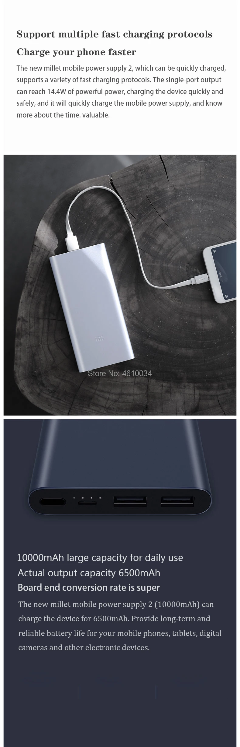 Xiaomi Mi power Bank 2 10000 mAh Dual USB выход 18W быстрая зарядка 10000 mAh внешний аккумулятор для iPhone samsung