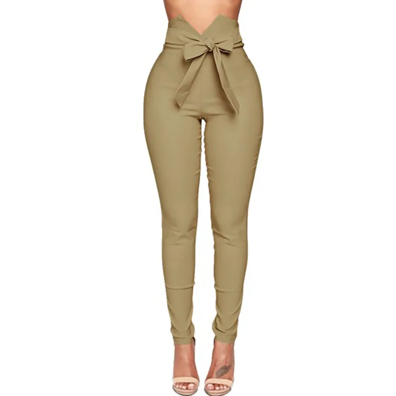 

2020 New Style Casual Black Cargo Pants Women with Bow Autumn Office Ladies High Waist Pants Fashion Streetwear Women