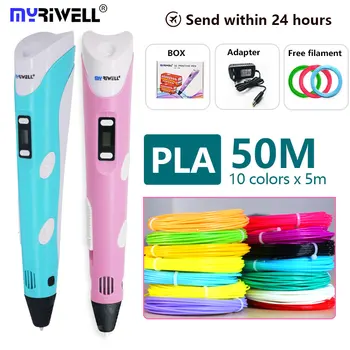

myriwell 3d pen +1.75mm PLA Filament 3D print Pen with LED/LCD Screen 3 D Pen Gift For Kids the best birthday present