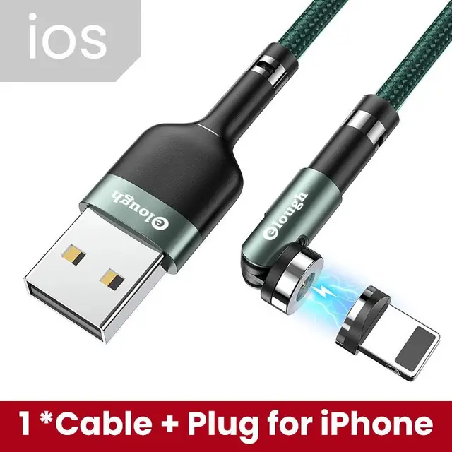 Elough 540 Rotate Magnetic Cable Fast Charging Magnet Charger Micro USB C Type C Cable For iPhone Xiaomi Mobile Phone Wire Cord Green iOS Cable