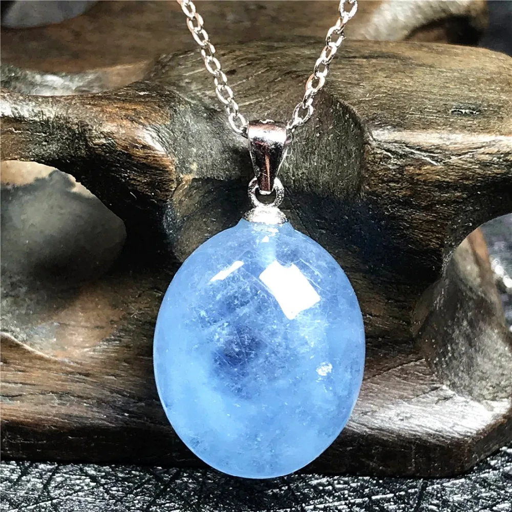 DUOVEKT Natural Blue Aquamarine Pendant Jewelry for Women Clear Crystal Ocean Oval Aquamarine Beads 29x20x10mm Necklace AAAA 