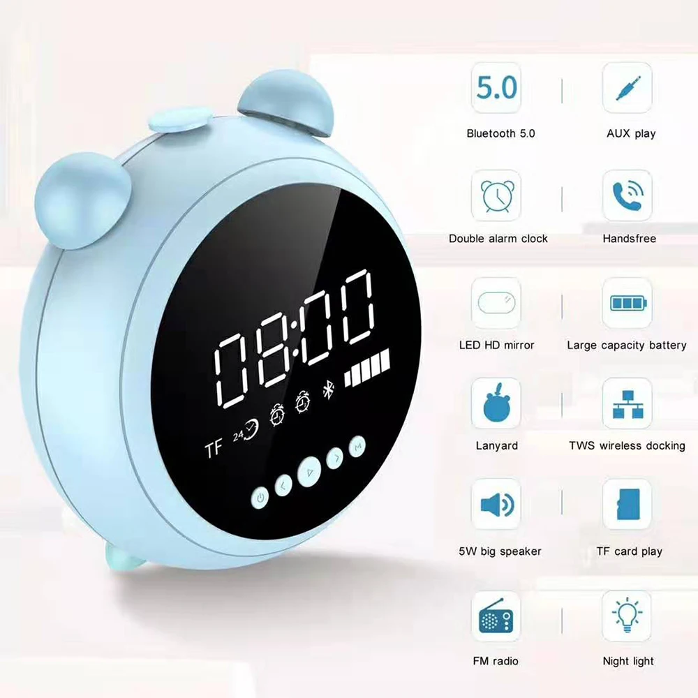 KR-8100 беспроводной динамик Bluetooth 5,0 цифровой светодиодный дисплей Будильник ночник FM Радио стерео Бас Сабвуфер Hi-Fi динамик