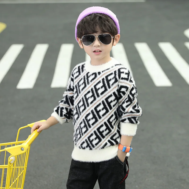 

2019 New Style Medium-small BOY'S Mink Cashmere Sweater Korean Models Trend of Fashion KID'S Jacket Warm Autumn And Winter Fashi