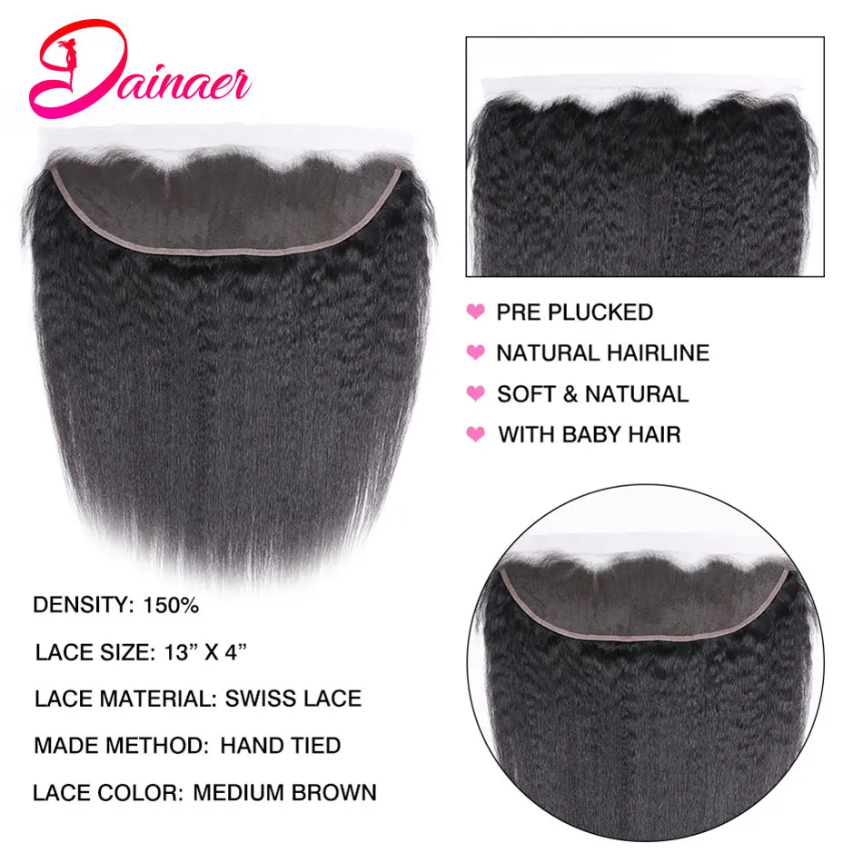 Brazilian Kinky Straight Human Hair Bundles Closure 4X4 13x4 Lace Frontal Remy Yaki Straight human hair bundles
