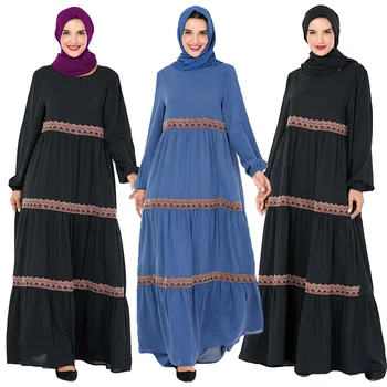 

Ethnic Muslim Embroidery Abaya Women Loose Long Maxi Kaftan Dresses Party Robe Pleated Draped Design Gown Middle East Dress New
