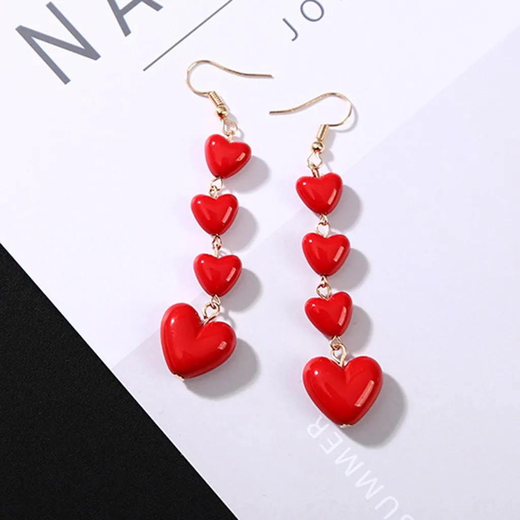 

Women Earrings Vintage Red Love Heart Long Pendant Earring Geometry Enamel Earrings Ladies Jewelry kolczyki chwosty бмжутерия #Z